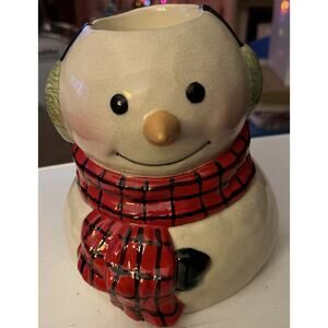 Hallmark Snowman Pillar Candle Holder Jan Karon Vintage 7”Hallmark Label Missing
